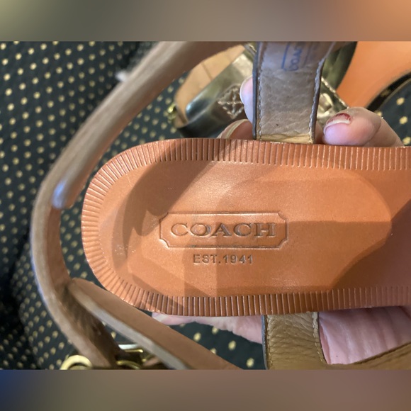 COACH India Mirror Metallic Dark Gold Bronze Wedge Sandals 7.5 B - Picture 8 of 11